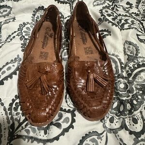 Woven Tassel Leather Loafers - Brown